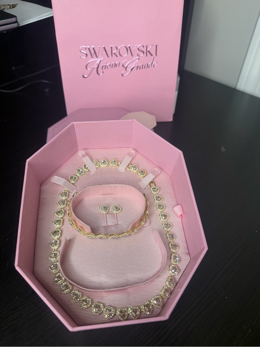 Swarovski x Ariana Grande Gold Crystal Jewelry Set in Pink